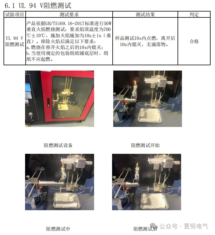 垂直燃烧测试合格报告 阻燃测试:灼热丝与垂直燃烧试验,卓能连接器的双重防火墙!(图4)