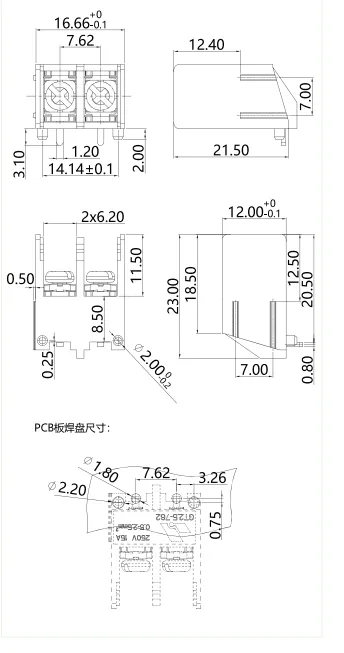 栅板式端子台GT2.5-762-02P(图1)