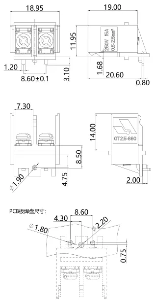 栅板式端子台GT2.5-860-02P(图1)