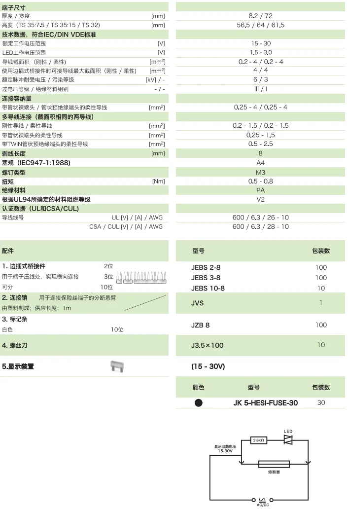 分断旋臂式保险丝端子 JK5-HESI-FUSE-30(带发光显示)(图1)